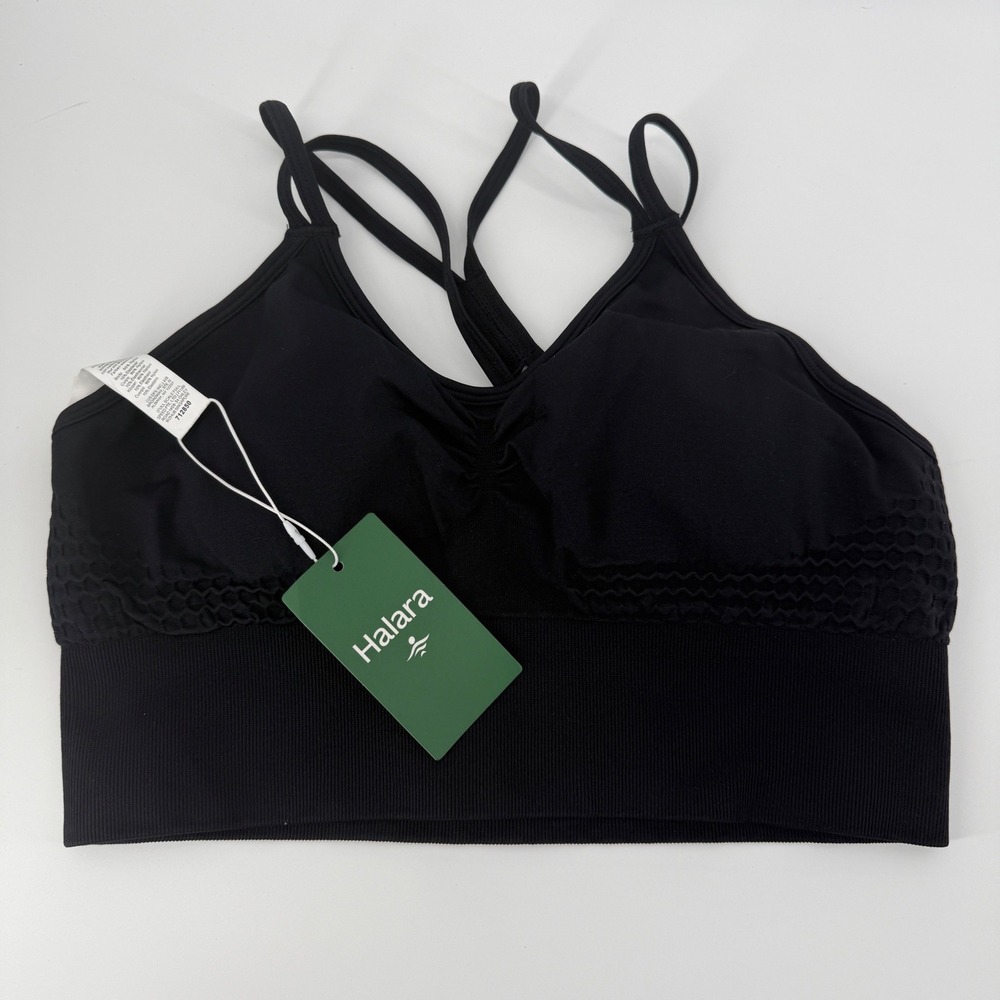 Halara Black Seamless Ribbed Strappy Back Longline Sports Bra Medium NWT 712850
